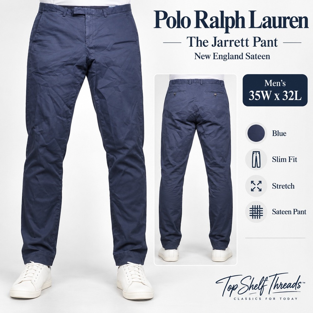 Polo Ralph Lauren New England Jarrett Chino Men 36x29 Navy Stretch Sateen Slim